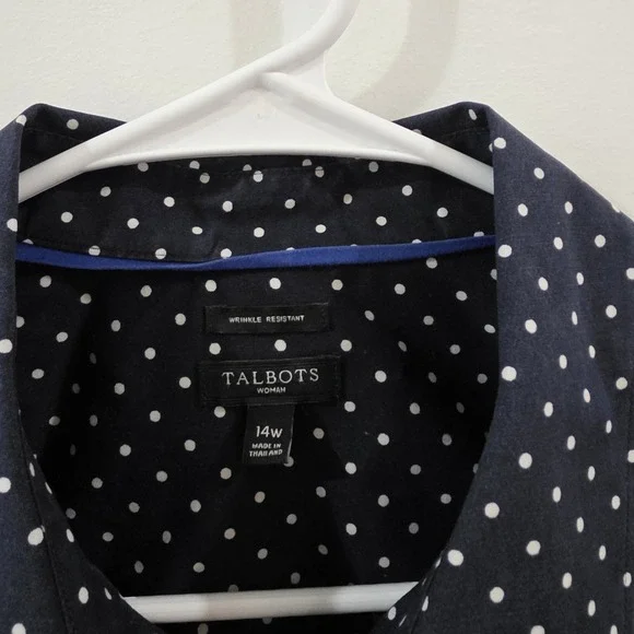 Talbots Womens Polka Dot Button Up Top 14W Wrinkle Resistant Business Casual - Picture 3 of 7